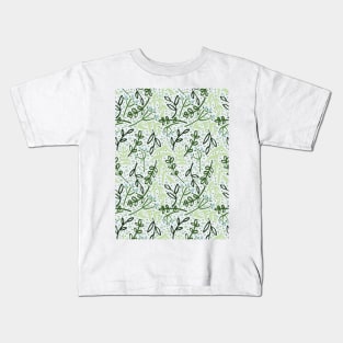 Botanicals and Dots - Hand Drawn Design -Light Green, Dark Green, and Ice Blue Kids T-Shirt